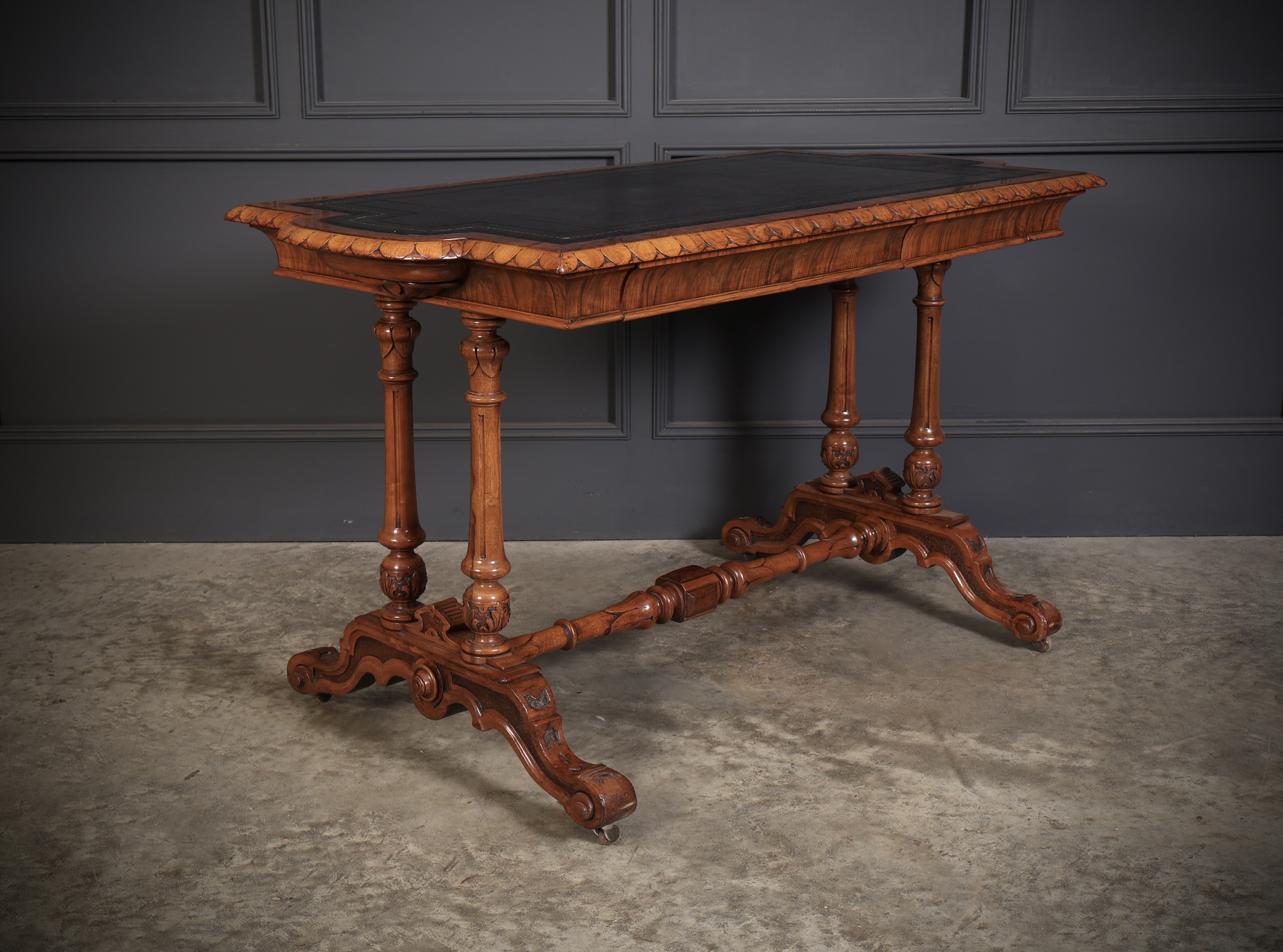 Shaped Carved Walnut Library Table - Image 5